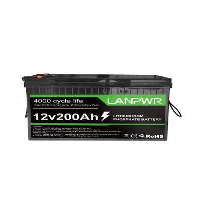 China ABS LANPWR 12V Lifepo4 Battery 200Ah Deep Cycle Lithium Ion Energy Storage Solar Panel Housing Car Batteries for sale