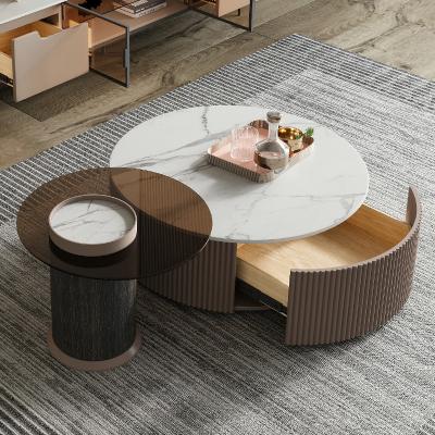 China Modern Nest Living Room (Height) Adjustable Wooden White Marble Top Coffee Table Coffee Table for sale