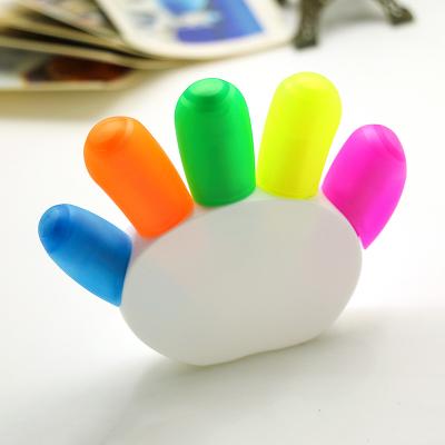 China Cute custom logo 5 in 1 finger shape highlighter bar for promotion gift fluorescent ink color highlighter bar with customized logo for sale