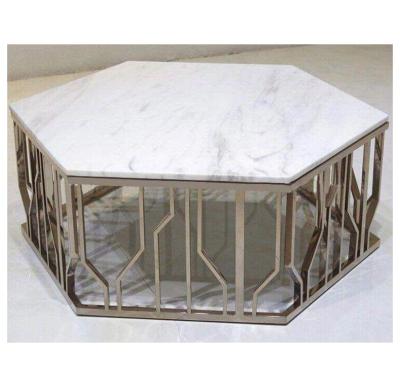 China Modern custom luxury custom round coffee table hexagon base stand gold travertine stone stand onyx size square white marble for sale for sale