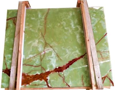 China Contemporary natural ice onyx jade green gem backlit slab bookmatched marble wall tile for sale