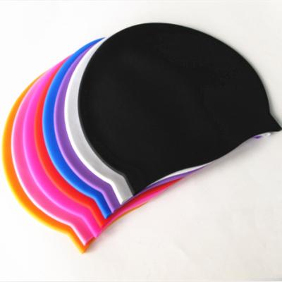 China Printed Adult Waterproof Swim Cap Hearing Protection Silicone Swim Hat for sale