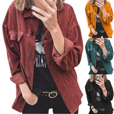 China Anti-wrinkle autumn corduroy border button down cardigan long sleeves lapels loosen thickened blouse women for sale