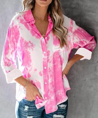 China Anti-wrinkle summer and fall Amazon 2021 Europe and the United States border hot style gradient color print new dye by loosely tying the butt for sale