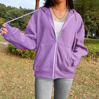 China Hooded Anti-wrinkle High Quality Solid Color Plus Loose Long Sleeve Women Street Velvet Sweatshirt Jacket Zipper Top for sale