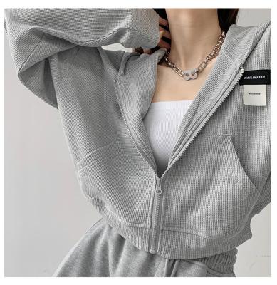 China Polyester Casual Loose Women's Anti-Wrinkle Velvet Tracksuits Women Sweatsuit Set Zipper Hoodies Solid Loose for sale