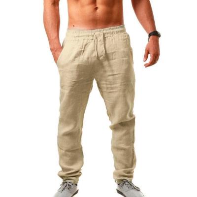 China New Design Solid Anti-wrinkle Canvas Casual Long Pants Loose Yoga Light Beach Drawstring Casual Pants For Men for sale