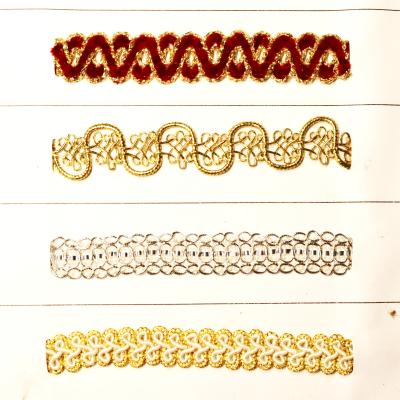 China Viable DIY Apparel Sewing 28MM 12M Gold Braided Sequined Lace Trimming Metallic Tatting Fabric Lace Trims For Hat Decoration for sale