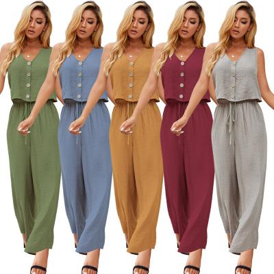 China JL502 solid color wide leg pants xs summer breathable casual sleeveless vest clothing 5xl plus size women pants two piece set for sale