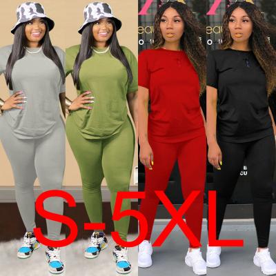 China JL538 Breathable Drop Shipping Casual Fashion 5XL Solid Color Sexy Plus Size 2 Pieces Set Plus Size Women Clothing for sale