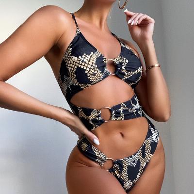 China Other Sexy Snake Print Swimwear One Piece Swimsuit Ring Beach Wear for sale