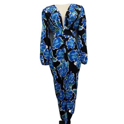 China Washable Deep V-Neck Floral Printing Women's Office Wear Casual Dress for sale