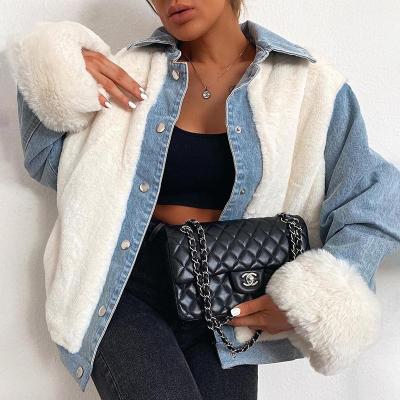 China Autumn Jeans Oversize Women Winter 2021 Plush JL099 Stitching Breathable Casual Denim Fall Jean With Fur for sale