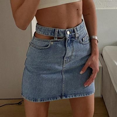 China JL125 Viable High Waisted Cut Irregular Skirts Mini Skirts Ladies Fashion Korean Casual Blue Jeans Women's Denim Short Skirt for sale