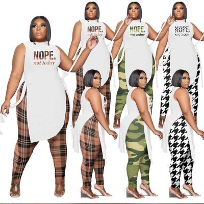 China Viable Newcomers JL482 2022 Letter Printing Irregular Lounge Wear Two Piece Set Plus Size Women Clothing for sale