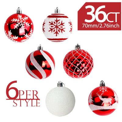 China Christmas Elements Christmas Decoration 36pcs Plastic Red White Christmas Ball Ornaments for sale