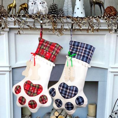 China Perfect For Christmas Wholesale Customized Sublimation Cotton Pet Red Single Paw Christmas Tree Hang Stockings for sale