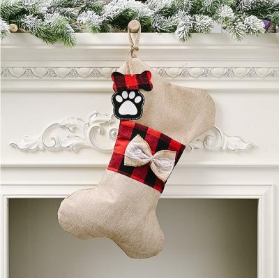 China Burlap Customize Large Burlap Dog Chimney Stocking Christmas Gifts Dog Bone Hanging Stocking for sale