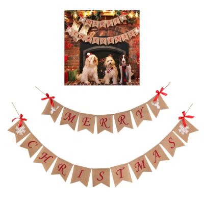 China Top Selling Christmas Party Burlap Christmas Decoration Supplies Indoor Outdoor MERRY CHRISTMAS Christmas Banner for sale