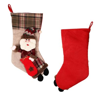 China Christmas Deoration Hot New Products Fabric Customized Designs 3D Santa Claus Snowman Decoration Christmas Stocking for sale