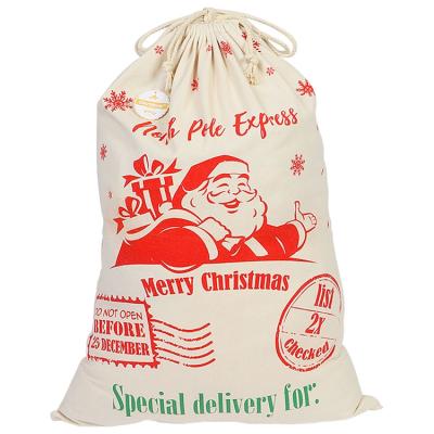 China 10 oz Professional Cotton Canvas Supplier Large White And Red Indoor Customize LOGO Christmas Santa Sacks for sale