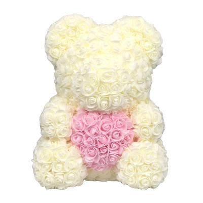 China PE Rose + Foam 2021 Handmade Luxury Creative Valentine's Day Gift 40cm Rose Teddy Bear With Heart for sale