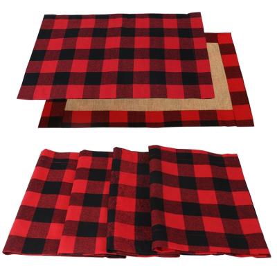 China Cheap Price Canvas Decoration Double Sided Waterproof Environmentally Friendly Buffalo Plaid Table Cloth Cotton + Place Mat for sale