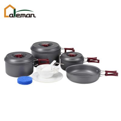 China Portable 4-5 Person Cookware Camping Set , Outdoor Portable Rise Hard Anodized Aluminum Cookware 4 Pcs Set Customization Accepted for sale