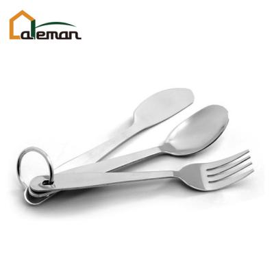 China Stainless Steel 3 Piece Set Outdoor/Camping/Hike/Travel Picnic Stainless Steel Cutlery With Detachable Key Ring, Knife/Fork/Spoon OEM Accepted for sale