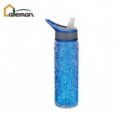 China 550ml 18oz Double Wall Viable Gel Crinkle Freeze Plastic Hydration Water Bottle With Flip Silicone Straw Spout Top Gift Promotion OEM for sale