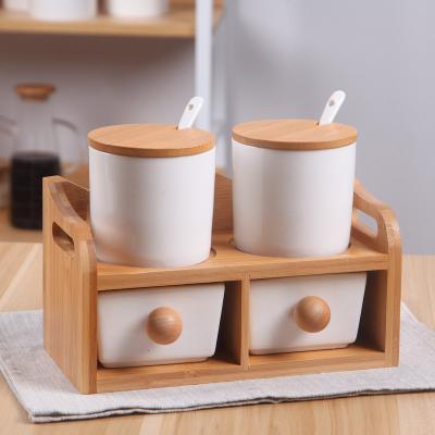 China Sustainable 2023 Best Selling Nordic Kitchen Spice Jar Set Japanese Ceramic Spice Box for sale