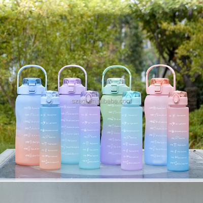 China Sustainable Amazon Hot Selling 2023 Gradient Color Three-piece Set Plastic Cup Straw Water Cup Outdoor Sports Portable Water Bottle for sale