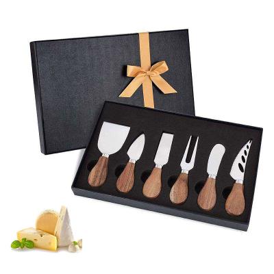 China Stocked High Quality Cheese Tools Cutter Mini Butter Spreader Forks Acacia Wood Handle Cheese Knife Set With Box for sale