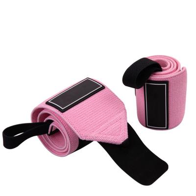 China Wholesale Custom Pink Rubber Logo Weightlifting Wrist Wraps Polyester Fitness Support Sports Workout Protection for sale