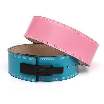 China Custom Logo Premium Cowhide Leather Weightlifting Sports Workout Gym Fitness Squat Deadlift Powerlifting Lever Weightlifting Belts for sale