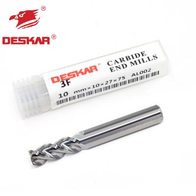 China Carbide DESKAR 3F-10mmX10X27X75 AL002 3 Flute 10mm Carbide End Mill For Aluminum for sale