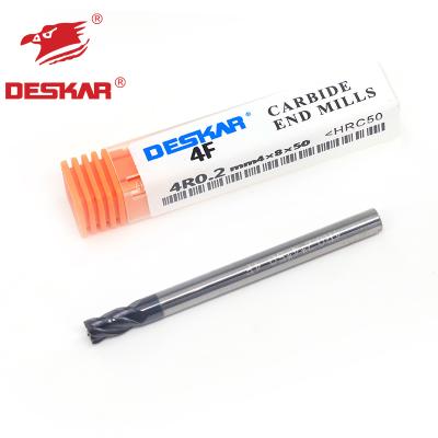 China DESKAR 4F-4R0.2mmX4X8X50 HRC50 4 Flute Alloy Carbide Tungsten Steel Mill Cutter Milling End Mill for sale