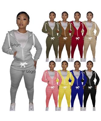 China 2022 Fashion Customization Solid Color Hoodies Zipper Sweatsuit Breathable High Quality Women Set Tracksuit for sale