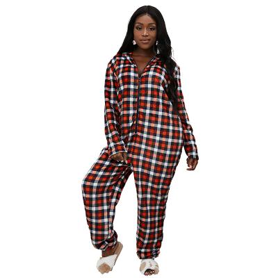 China 2022 Wholesale QUICK DRY Christmas Onesie Cotton Plaid Zipper Long Sleeve Hoodies Pajamas For Women for sale