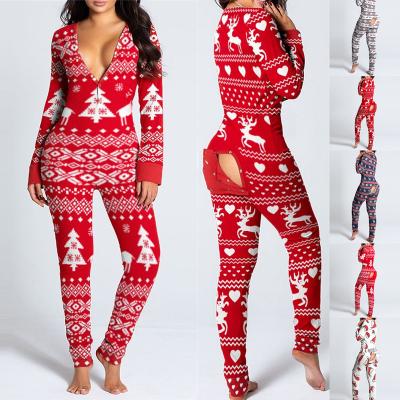 China 2022 New Arrivals QUICK DRY Long Sleeve V Neck Adult Women Romper Christmas Onesie Pajamas for sale