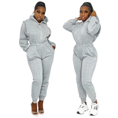 China Anti-wrinkle 2022 High Quality Long Sleeve Zipper Stylish Hoodie Women's Solid Color One Piece Overalls for sale