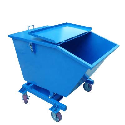 China Durable Forklift Attachment Self Dumping Hopper Chute Steel Metal Dump Skip Waste Bin for sale