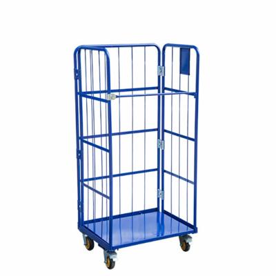 China Heavy Duty Collapsible Steel Wire Roll Cage Storage Cage Iron Frame Folding Car With Wheels Customization 300-800KG for sale