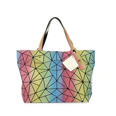 China Large Capacity Splicing Handbag Water Resistant Fashion Rainbow News Women's Bag Geometric Shoulder Bag for sale