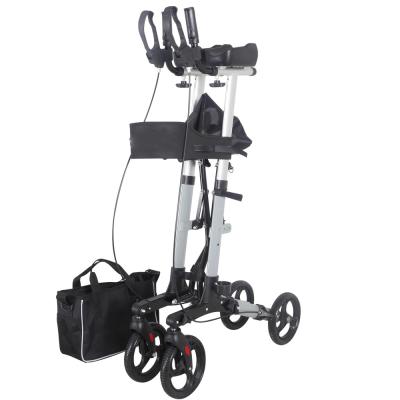 China Aluminum 4 Wheels Upright Rollator Walker Collapsible Foldable Adjustable for sale