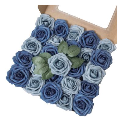 China Vintage Wholesale Dusty Blue Shades Rose Wedding Bouquet Gift Home Decoration Artificial Flowers for sale