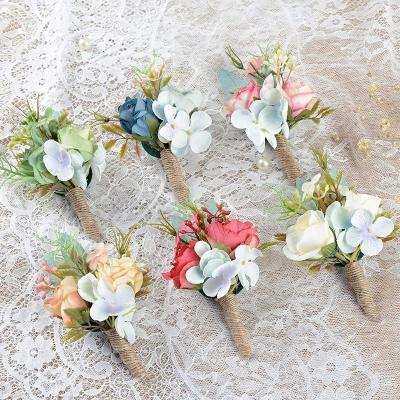 China Eco-friendly Handmade Silk Boutonnieres Artificial Flower Brooch Banquet Corsage with Pin Groom Flower for Wedding Party Prom Man Suit Decoration for sale