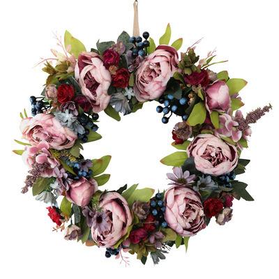 China Elegant Decorative Flower Braids 45cm Artificial Silk Rose Peony Flower Blueberry Dusty Rose Garland for Door Wall Decoration for sale