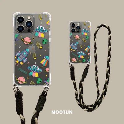 China Smart Phone Case Shockproof TPU/PC Material Dual Material Structure With Braided Cotton Phone Lanyard Patches For Samsung for sale