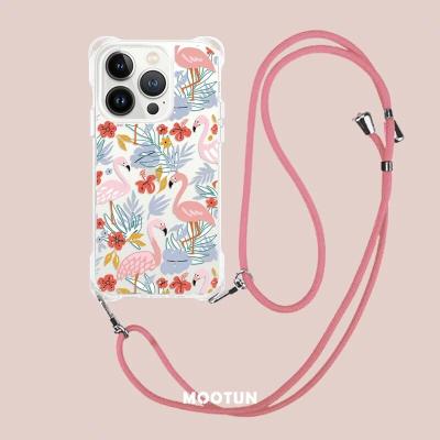 China Crystal Clear Designed TPU/PC Shockproof Smart Phone Case With 133cm Cotton Adjustable Strap Lanyards Around The Neck For iPhone for sale